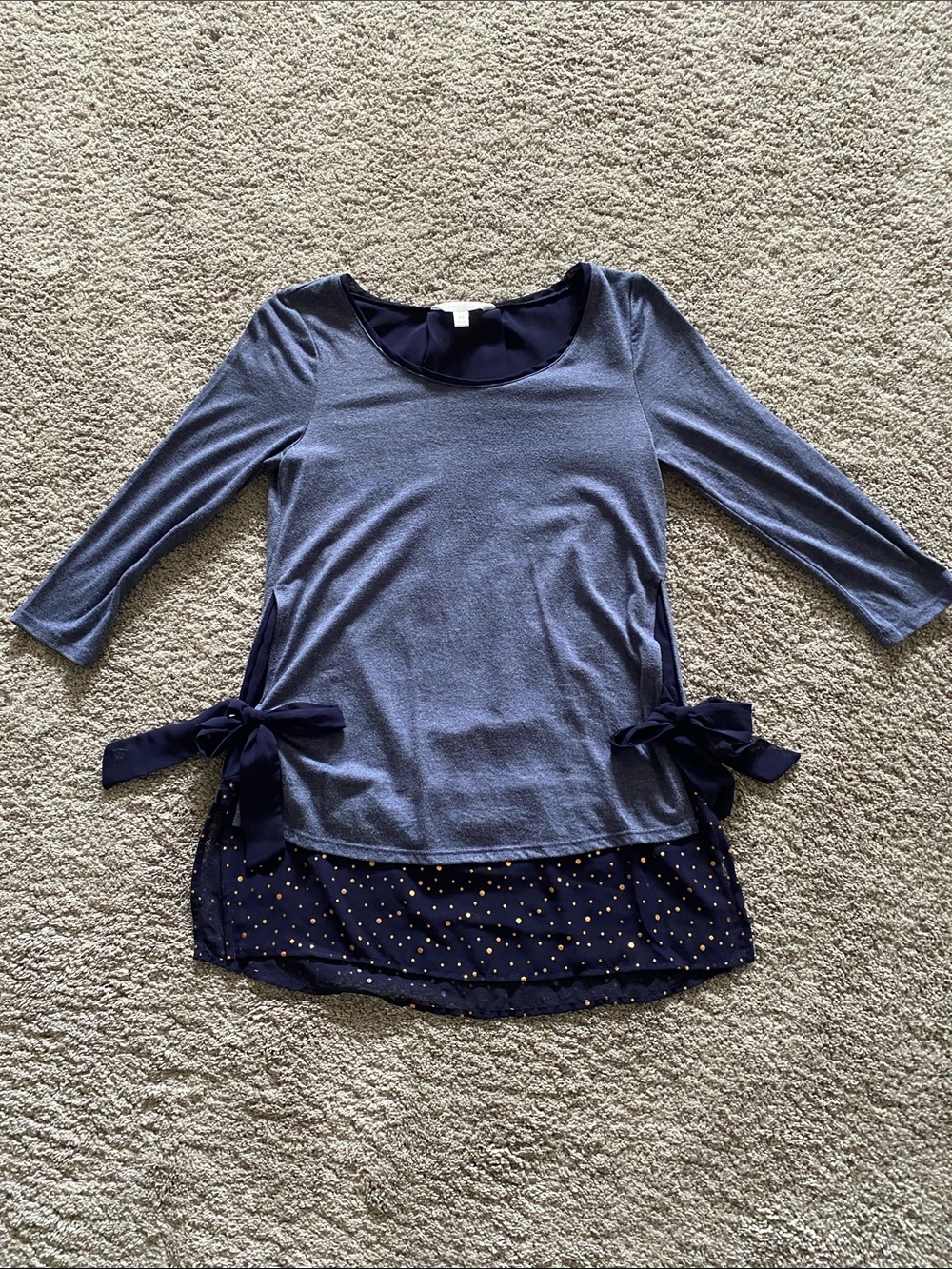 LC Lauren Conrad Navy Blue Tiered Tie-Side Tunic with Gold Dot Hem